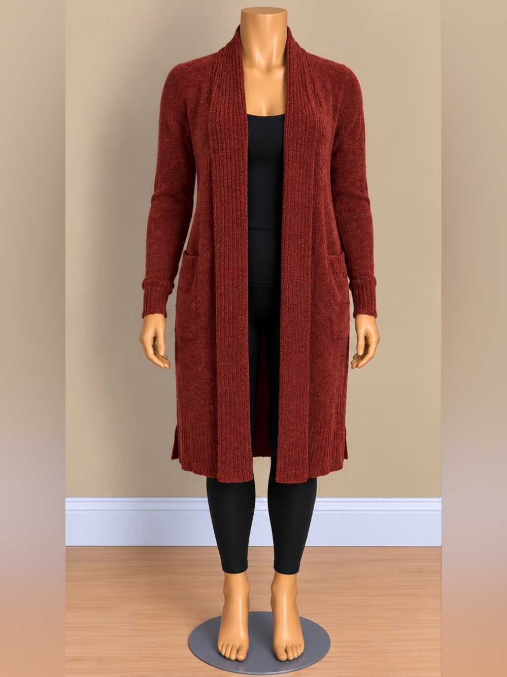 Barefoot Dreams CozyChic Burgundy Longline Open Front Cardigan XS